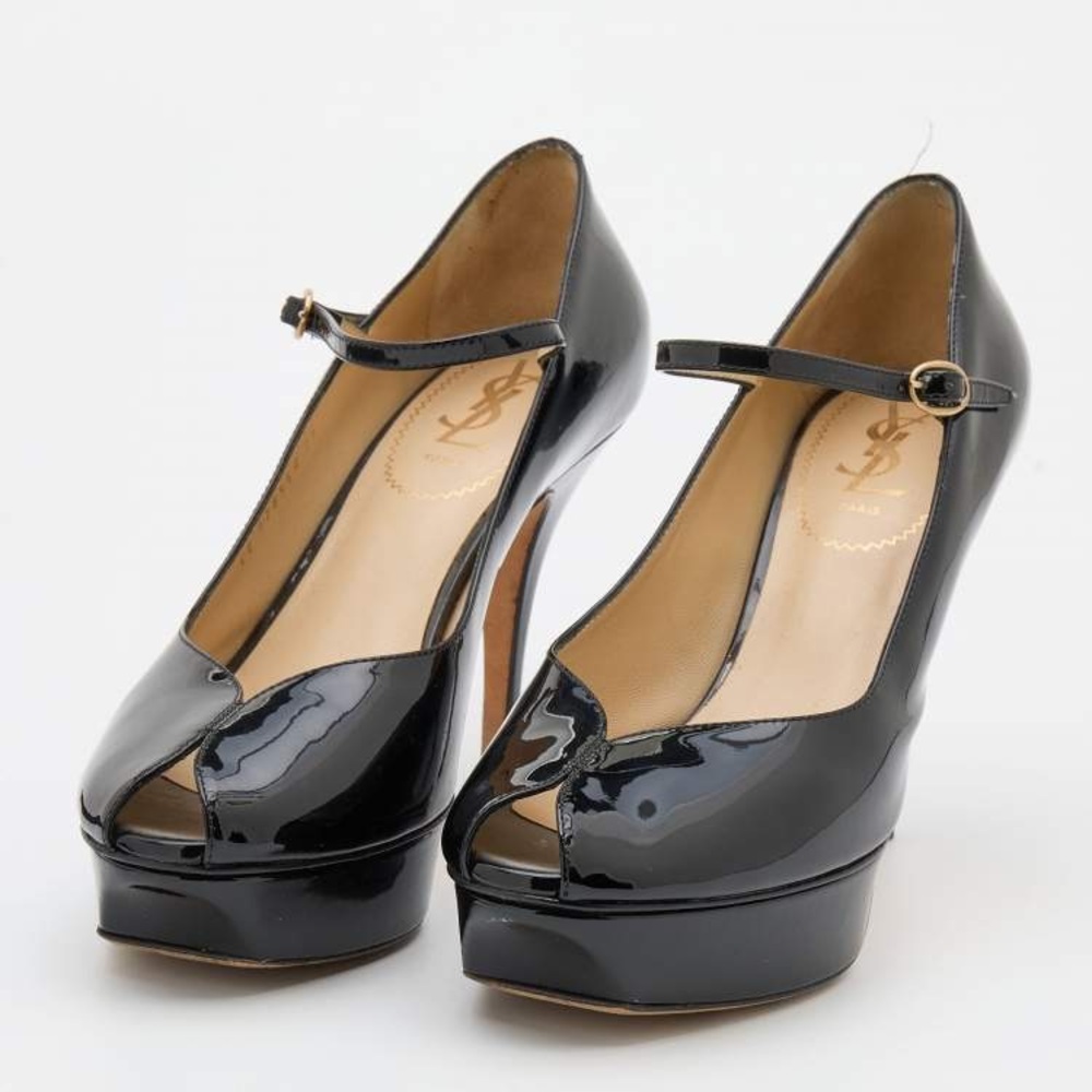 YSL Black Patent Tribute Too Mary Jane Platform Pumps
